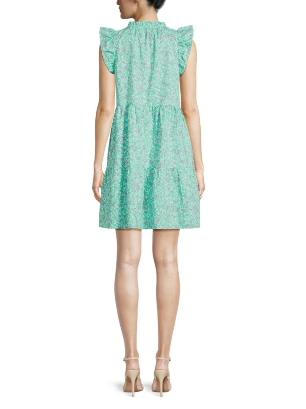 Time and Tru Mint Green Floral Ruffle-Sleeve Mini Dress Sz/8-10 NWT - Picture 2 of 9